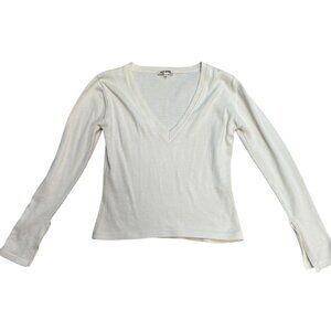 Djerf Avenue XS Cream V-Neck Organic Cotton Knit Top – NWOT